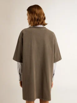 Fashion Golden Goose Vestido T-shirt feminino cinza com tratamento desgastado Cor: cinza antracite