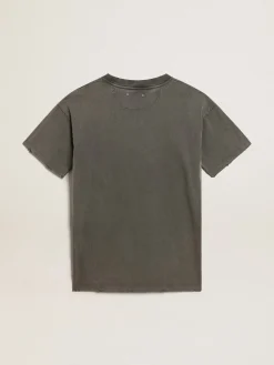 Fashion Golden Goose Vestido T-shirt feminino cinza com tratamento desgastado Cor: cinza antracite
