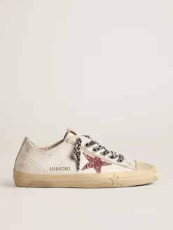 Flash Sale Golden Goose V-Star com estrela de glitter rosa e talão de couro metálico Cor: branco