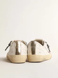 Flash Sale Golden Goose V-Star com estrela de glitter rosa e talão de couro metálico Cor: branco