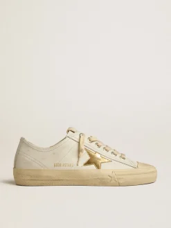 Fashion Golden Goose V-Star de couro branco com estrela de couro metálico dourado Cor: branco