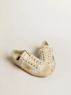 Fashion Golden Goose V-Star de couro branco com estrela de couro metálico dourado Cor: branco