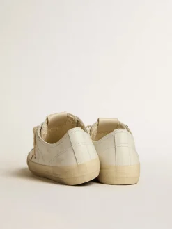 Fashion Golden Goose V-Star de couro branco com estrela de couro metálico dourado Cor: branco