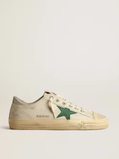 Best Golden Goose V-Star de couro brilhante com estrela de couro verde Cabedal de couro brilhante branco sujo