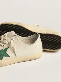 Best Golden Goose V-Star de couro brilhante com estrela de couro verde Cabedal de couro brilhante branco sujo
