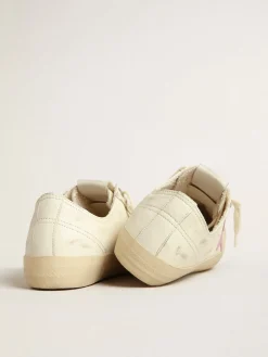 Discount Golden Goose V-Star de napa bege com estrela de suede cor rosa antigo Cabedal de napa bege