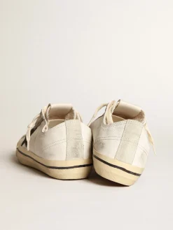 Outlet Golden Goose V-Star de napa branca com estrela de glitter preto Cabedal de napa branca