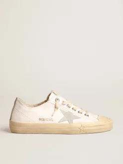 Outlet Golden Goose V-Star de napa com estrela e talão de suede cinza gelo Cabedal de napa branca