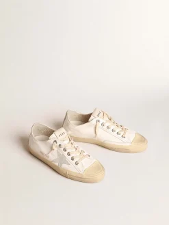 Outlet Golden Goose V-Star de napa com estrela e talão de suede cinza gelo Cabedal de napa branca