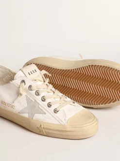 Outlet Golden Goose V-Star de napa com estrela e talão de suede cinza gelo Cabedal de napa branca