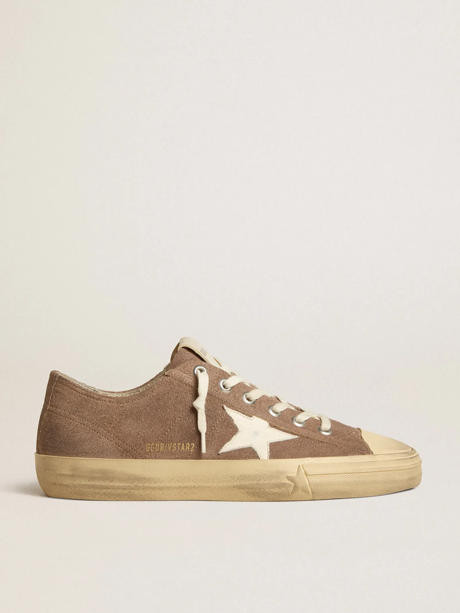 Fashion Golden Goose V-Star de suede havana-rosado com estrela de napa branca Cabedal de suede havana-rosado com efeito desbotado