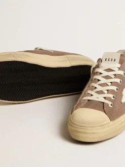 Fashion Golden Goose V-Star de suede havana-rosado com estrela de napa branca Cabedal de suede havana-rosado com efeito desbotado