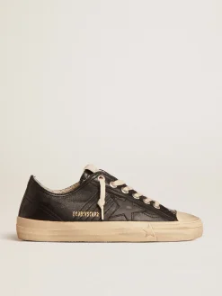 Outlet Golden Goose V-Star Feminino de napa preta com estrela de couro preto Cabedal de napa preta