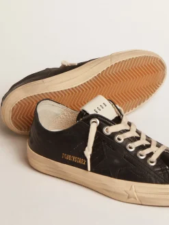 Outlet Golden Goose V-Star Feminino de napa preta com estrela de couro preto Cabedal de napa preta