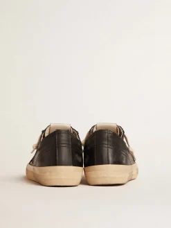 Outlet Golden Goose V-Star Feminino de napa preta com estrela de couro preto Cabedal de napa preta