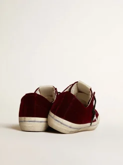 Discount Golden Goose V-Star Feminino LTD de veludo bordô com estrela de couro branco Cabedal de veludo bordô
