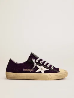Sale Golden Goose V-Star Feminino LTD de veludo roxo com estrela de couro branco Cabedal em veludo roxo