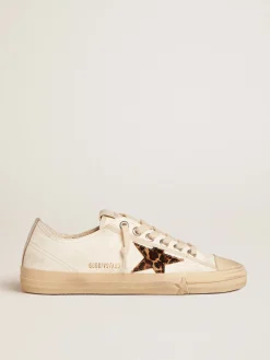 Online Golden Goose V-Star LTD de napa com estrela de couro cavalinho e talão prateado Cabedal de napa branca