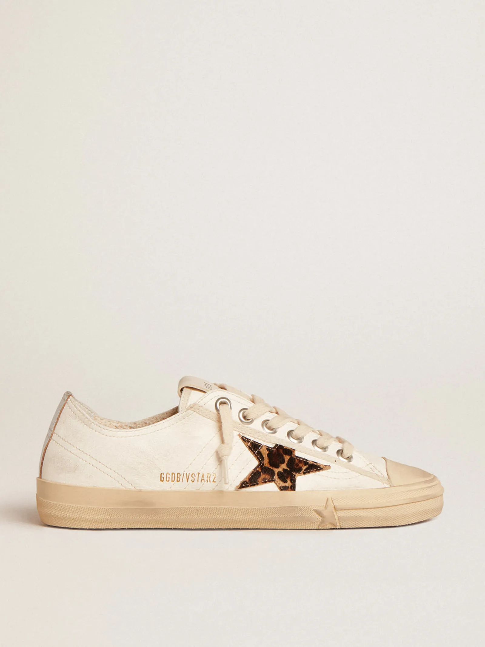 Online Golden Goose V-Star LTD de napa com estrela de couro cavalinho e talão prateado Cabedal de napa branca