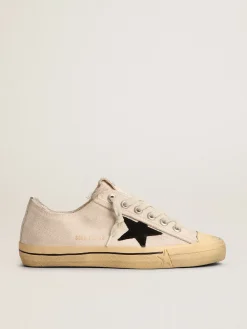 New Golden Goose V-Star LTD feminino com estrela de suede preto e inscrição bordada Cabedal de lona branca suja