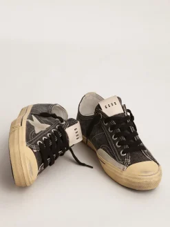 Sale Golden Goose V-Star LTD feminino de lona preta com estrela e talão cinza gelo Cabedal de lona preta