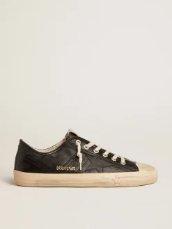 Cheap Golden Goose V-Star Masculino de napa preta com estrela de couro preto Cabedal de napa preta