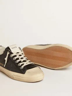 Cheap Golden Goose V-Star Masculino de napa preta com estrela de couro preto Cabedal de napa preta