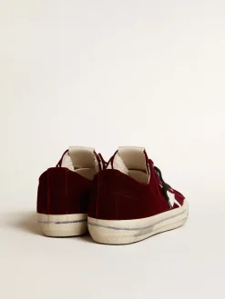 Best Sale Golden Goose V-Star Masculino LTD de veludo bordô com estrela de couro branco Cabedal de veludo bordô
