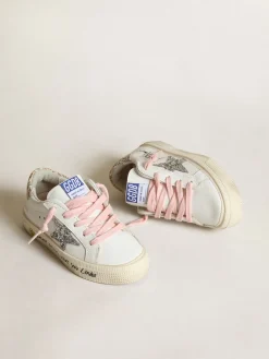 Clearance Golden Goose Young May com estrela de glitter prateado e talão estampa de leopardo Cor: branco