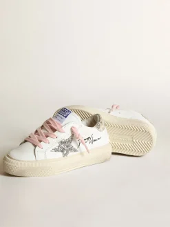 Clearance Golden Goose Young May com estrela de glitter prateado e talão estampa de leopardo Cor: branco