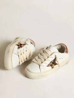 Store Golden Goose Young May com estrela de cavalinho leopardo e talão cor de cobre Cor: branco