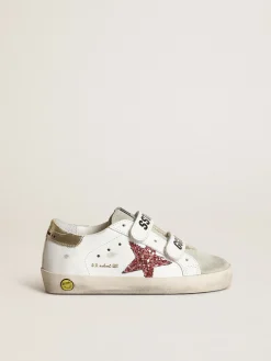 Shop Golden Goose Young Old School com estrela de glitter rosa e talão cor platina Cor: branco