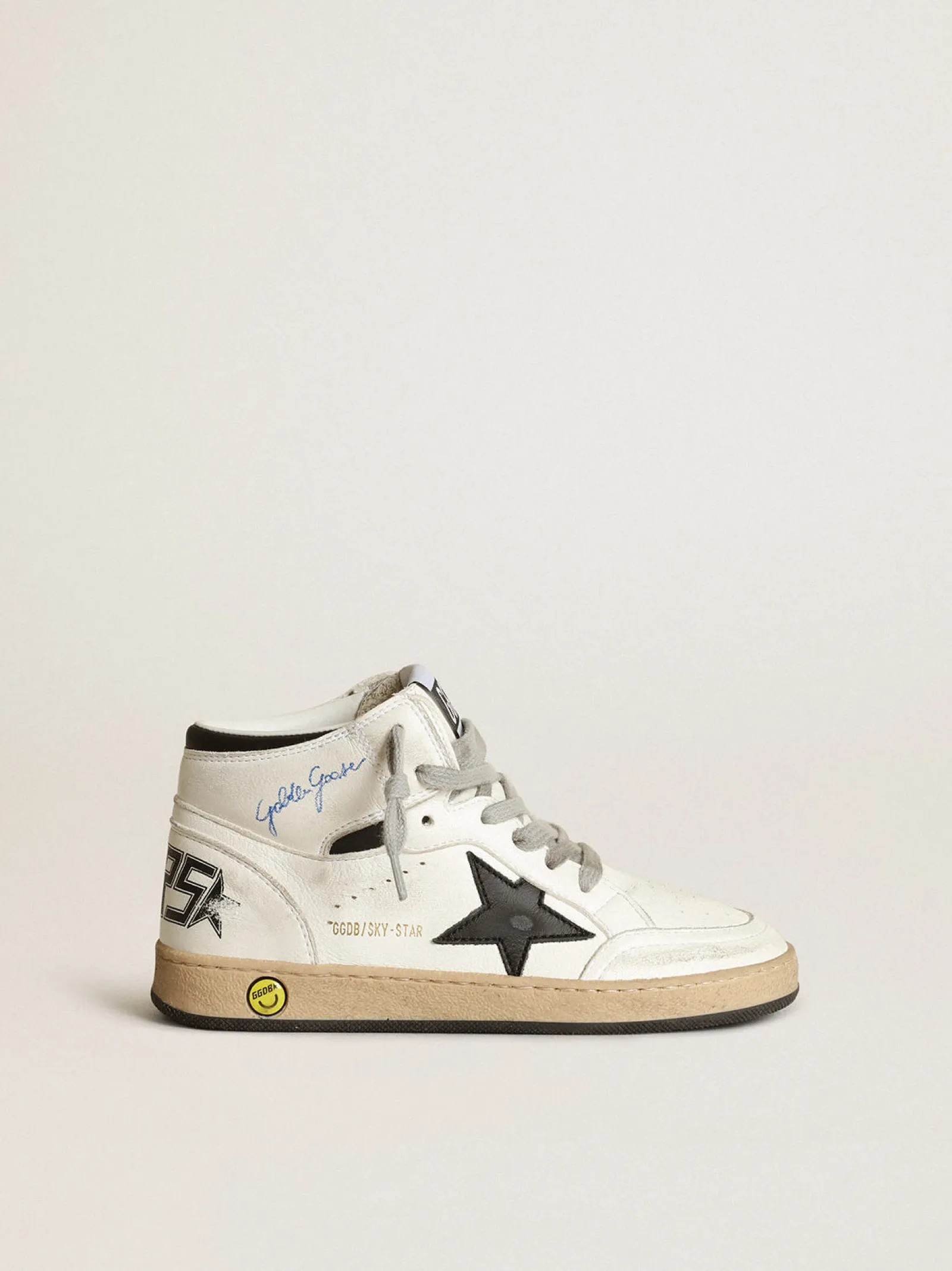 Online Golden Goose Young Sky-Star de napa branca com estrela e talão pretos Cabedal de napa branca