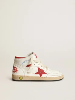 Cheap Golden Goose Young Sky-Star de napa branca com estrela e talão vermelhos Cabedal de napa branca